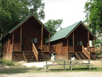 Two of the cabins at Castaways RV Resort