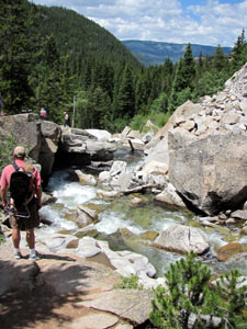 The cascading waterfalls on the Grotto hike in Colorado