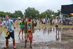 puddles from the rain at Waterloo Fest 