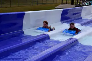 a close race on Ray's Racers at Splashway Waterpark