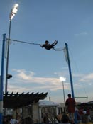 High in the air on the bungee bounce at Dell Diamond