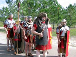 The Roman Legion marching from the campground to enter the festiva