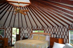 Inside the treehouse yurt at Salad at Rainbow Hearth Sanctuary & Retreat