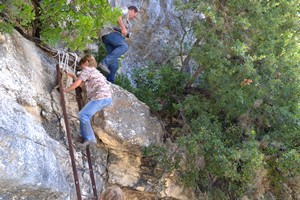 Climbing up to the cave