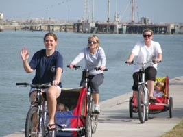 Biking along the seawall in Port A